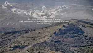 An aerial photo of a a landscape with a truck convoy moving on a hillside in bright day like.